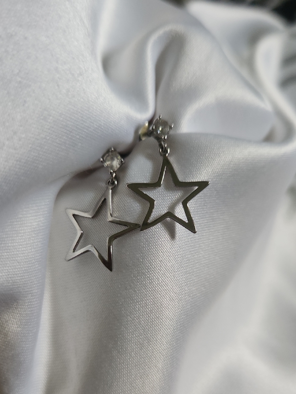 925 Silver Star Drop Earrings with Rhinestone Stud